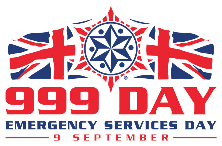 999 Day logo - a background of a Union Jack flag with the text '999 Day. Emergency Services Day. 9 September'.