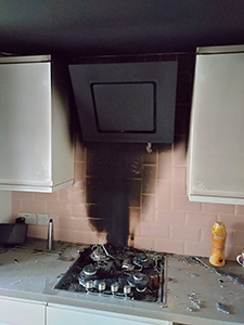 A fire damaged hob area