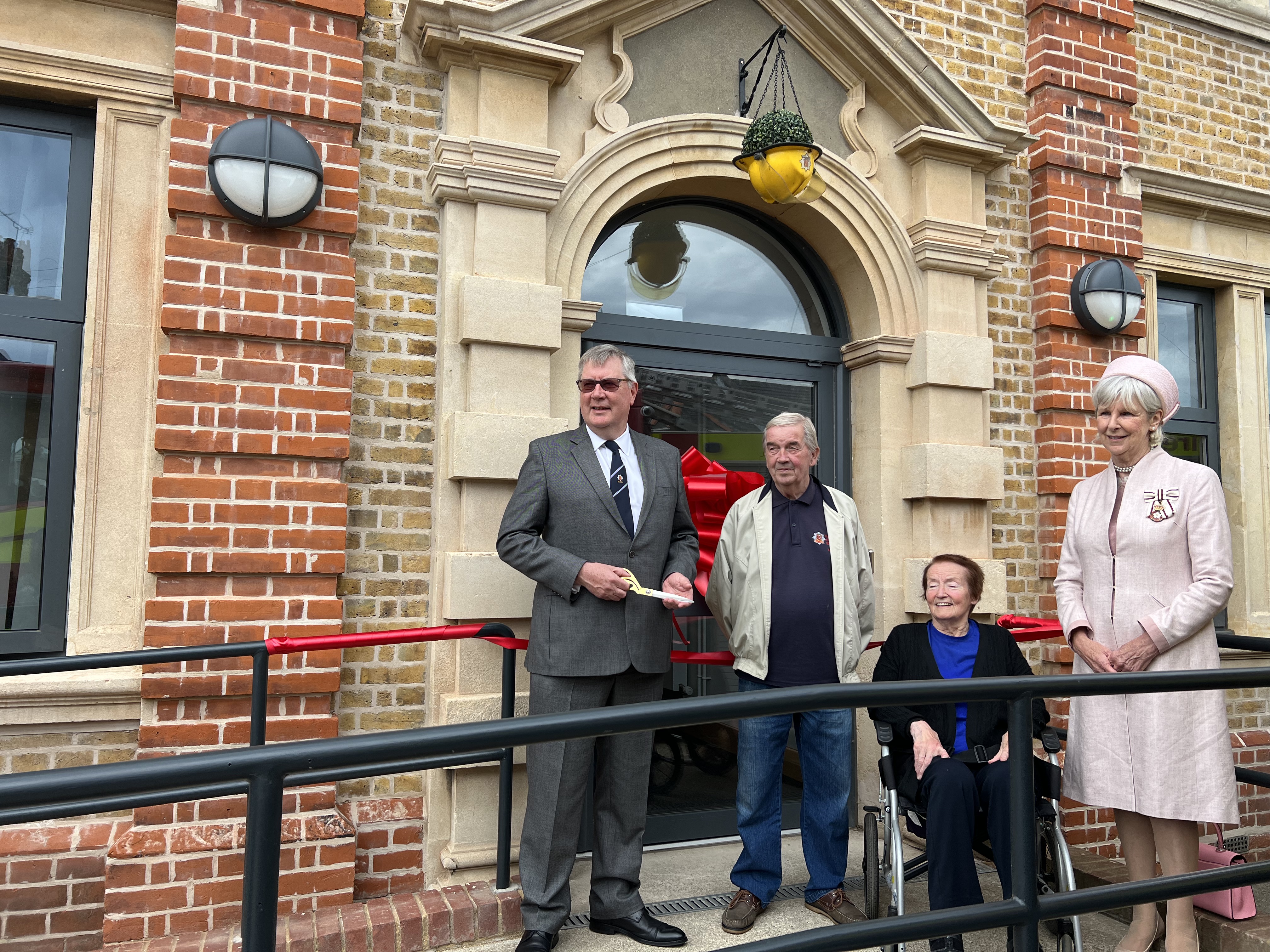 Roger Hirst, Police, Fire and Crime Commissioner for Essex, retired firefighter Brian Jacobs, Councillor Anne Chalk and His Majesty’s Lord Lieutenant of Essex is Mrs Jennifer Tolhurst