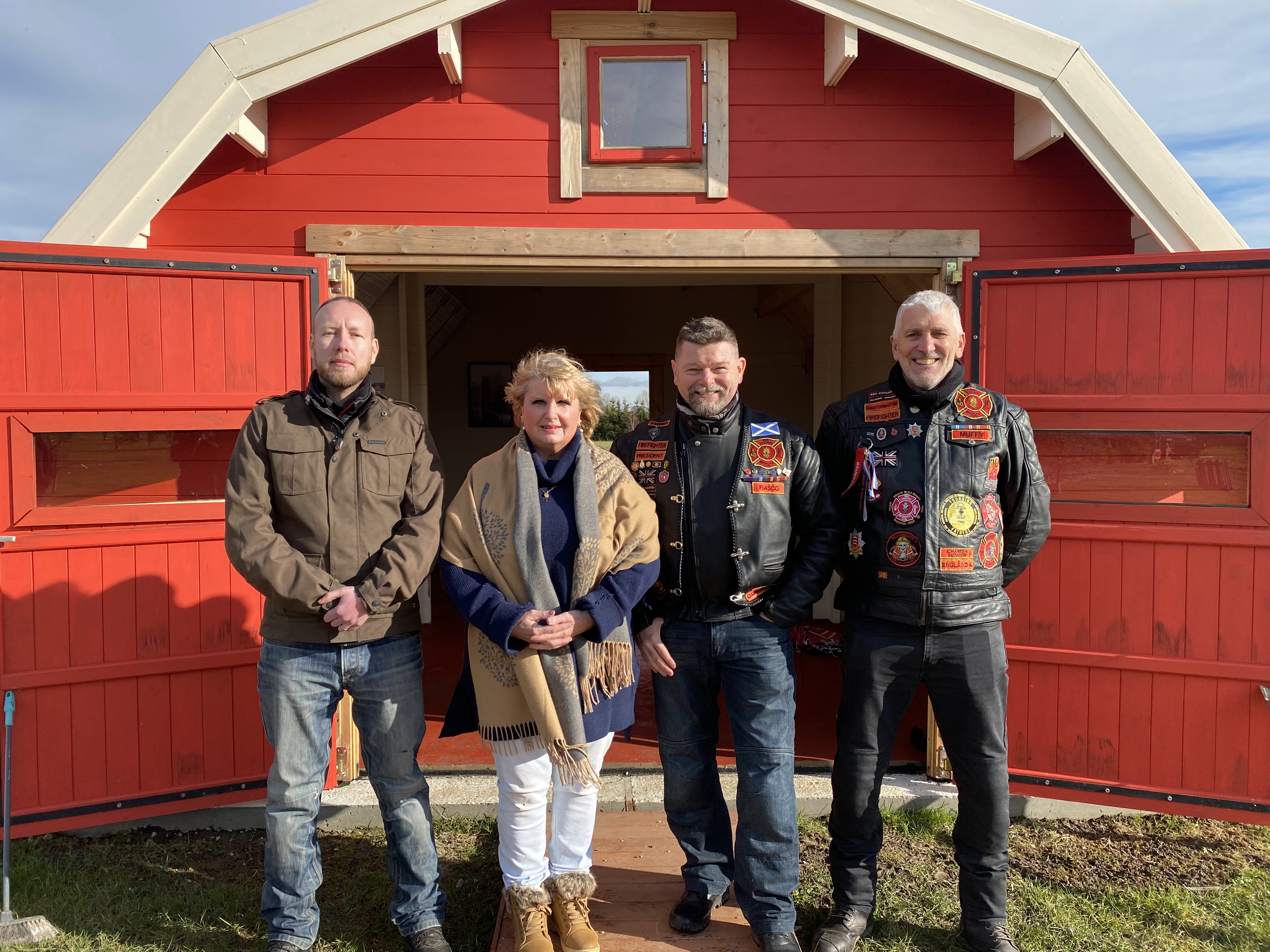 Fire Service volunteer and member of the Red Knights Motorcycle Club Anton, Fran from the Rettendon Living Memorial, Ronnie and Mark, retired firefighters and members of the Red Knights Motorcycle Club