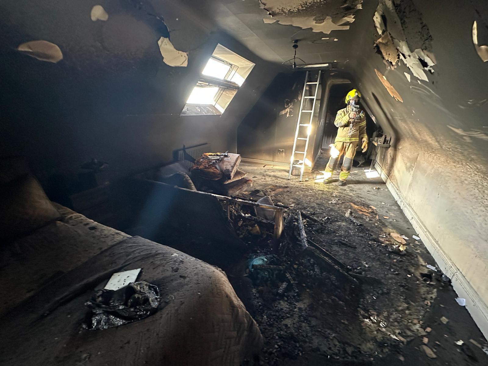 Fire damage in bedroom