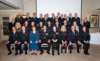 Recipients of long service medals and awards gathered with Chief Fire Officer, Deputy Chief Fire Officer and Police, Fire and Crime Commissioner for Essex