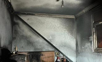 A smoke damaged bedroom
