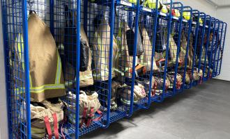 Shoeburyness Fire Station inside the bay with the uniforms