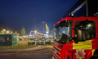 The cab of a fire engine at night