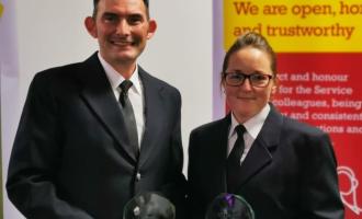 Paul Brazier (left) and Claire Speed (right) holding CFO Commendation Awards