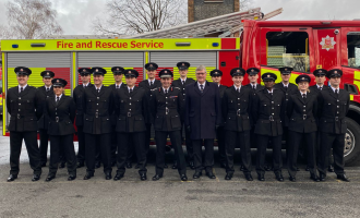 17 new firefighters with CFO Rick Hylton and PFCC Roger Hirst