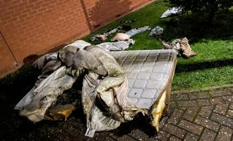 A burnt mattress after a cigarette caught bedding alight