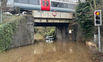 A car trapped in floodwater in Rochford