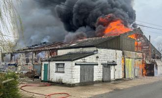 A commercial building on fire