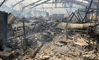 The remains of a commercial building after a large fire