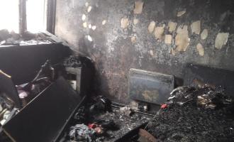 A fire-damaged room