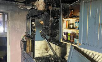 Fire damage in kitchen