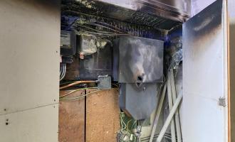 Fire damaged electrical cupboard