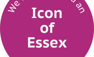Round sticker that says 'We've been voted an Icon of Essex'.