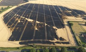 An aerial shot of a scorched field
