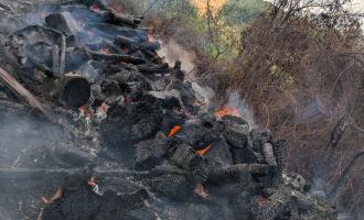 The charred remains of a bonfire