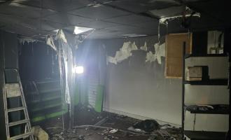 The burnt-out inside of the shop