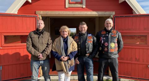 Fire Service volunteer and member of the Red Knights Motorcycle Club Anton, Fran from the Rettendon Living Memorial, Ronnie and Mark, retired firefighters and members of the Red Knights Motorcycle Club