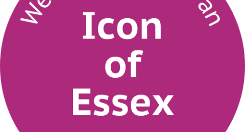 Round sticker that says 'We've been voted an Icon of Essex'.