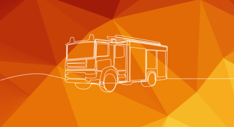 Fire engine on orange textured background