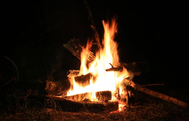 Bonfire burning in the dark