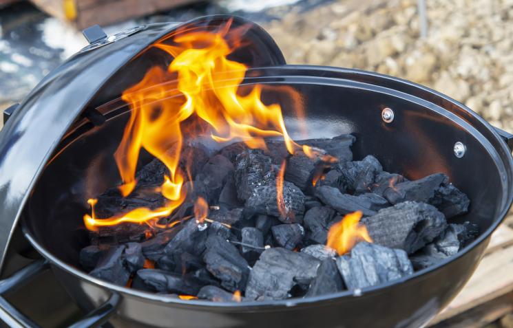 Close up of flames in a charcoal barbecue