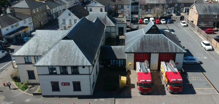 Braintree Fire Station aerial shot from a drone