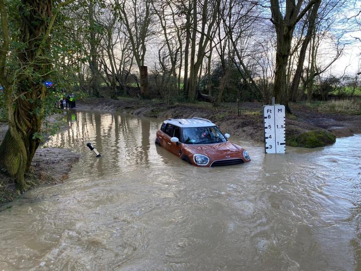 Car stuck in floodwater