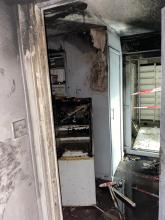 A smoke damaged flat following a fire
