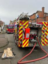 Two fire engines at the scene of a fire in High Street, Harwich