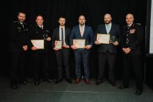 Deputy Chief Constable Andy Prophet with Essex Police Officers and Chief Fire Officer Rick Hylton