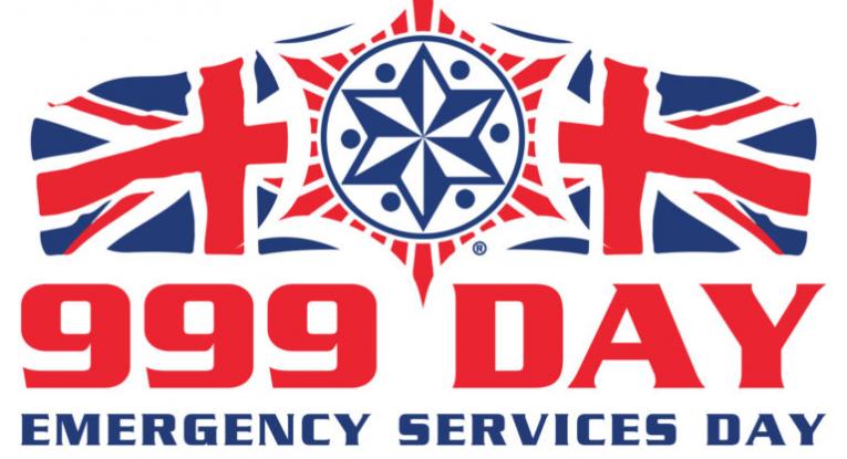 999 Day logo - a background of a Union Jack flag with the text '999 Day. Emergency Services Day. 9 September'.