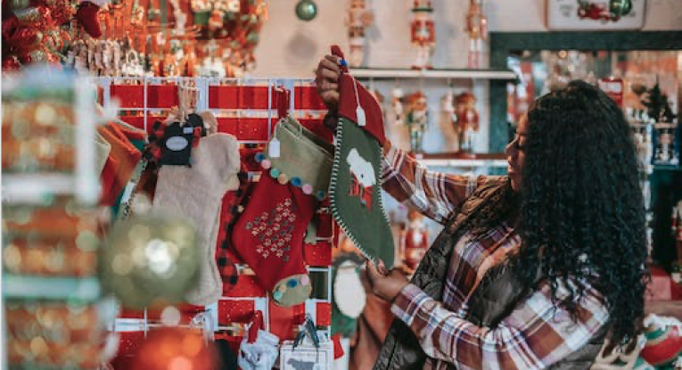 Stock photo of a shop at Christmas