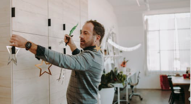 stock - decorating office for Christmas