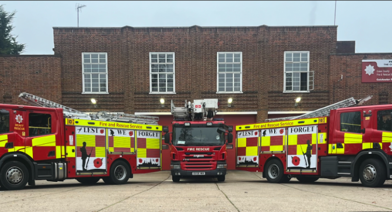 Colchester Remembrance Day themed wrap fire engines